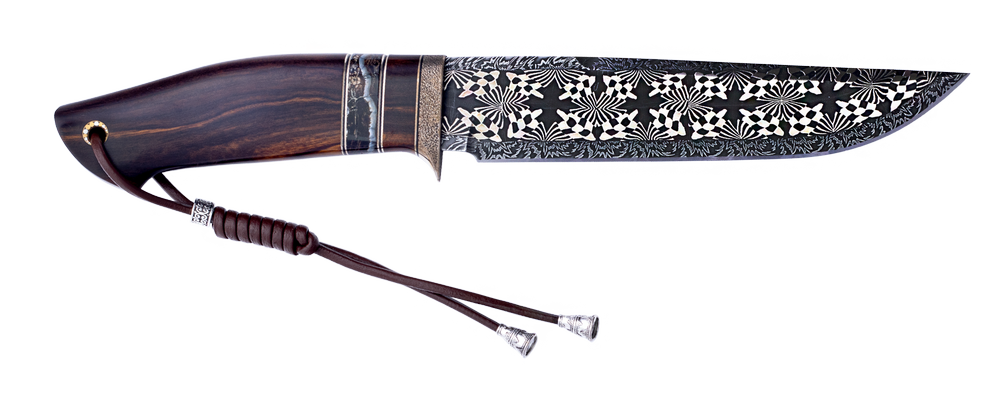 custom knife, mosaic Damascus blade