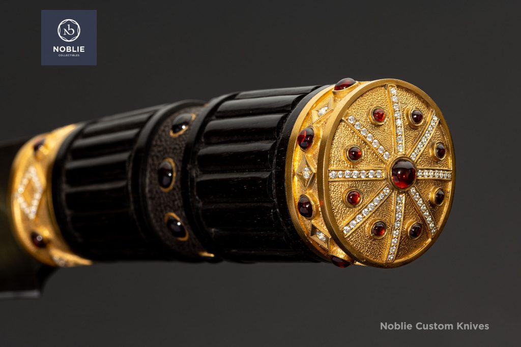 collector art knife blackwood handle gem inlays gold accents