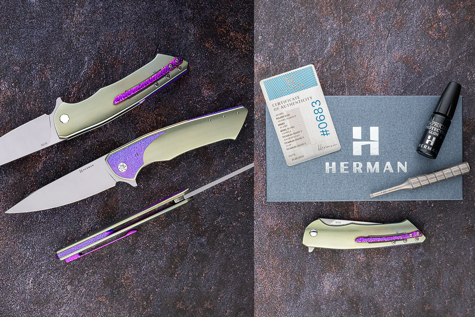 Couteaux Herman Slim : numéro de série et accessoires complets